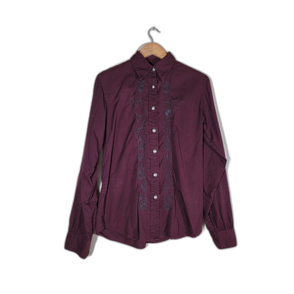 Harley Davidson Women's Maroon Long Sleeve Embroidered Button Shirt - Small